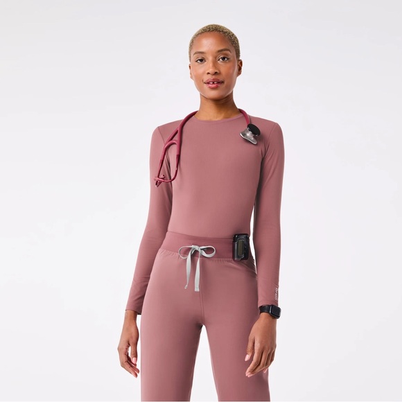 Figs Tops - FIGS Underscrub Women L Mauve Ribbed Knit Long Sleeve Thermal Top